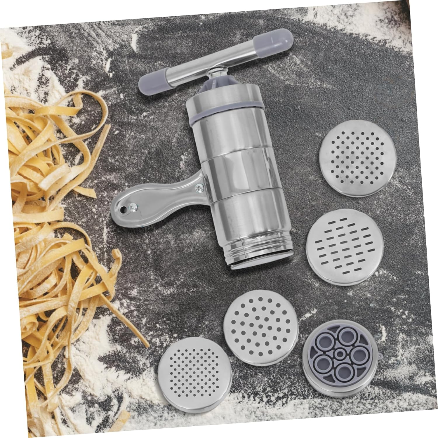 ULTECHNOVO 6pcs Stainless Steel Beekeeping Tool Set Manual Honey Extractor and Noodle Maker Molds for Household Use Versatile Kitchen Equipment for Honey and Fruit Juice Extraction