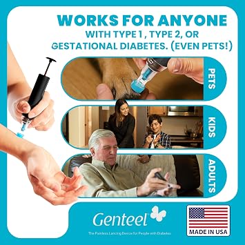 Genteel Plus - Pain Free Vacuum Lancing Device for Diabetes Testing - Blood Sugar, Glucose, Ketone, and DNA Home Tests (Buff Black)