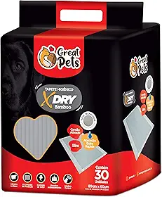 Great Pets Tapete Higienico Carvão Ativado E Bamboo 30 Unidades 60*80 Para Cães 60*80 Preto