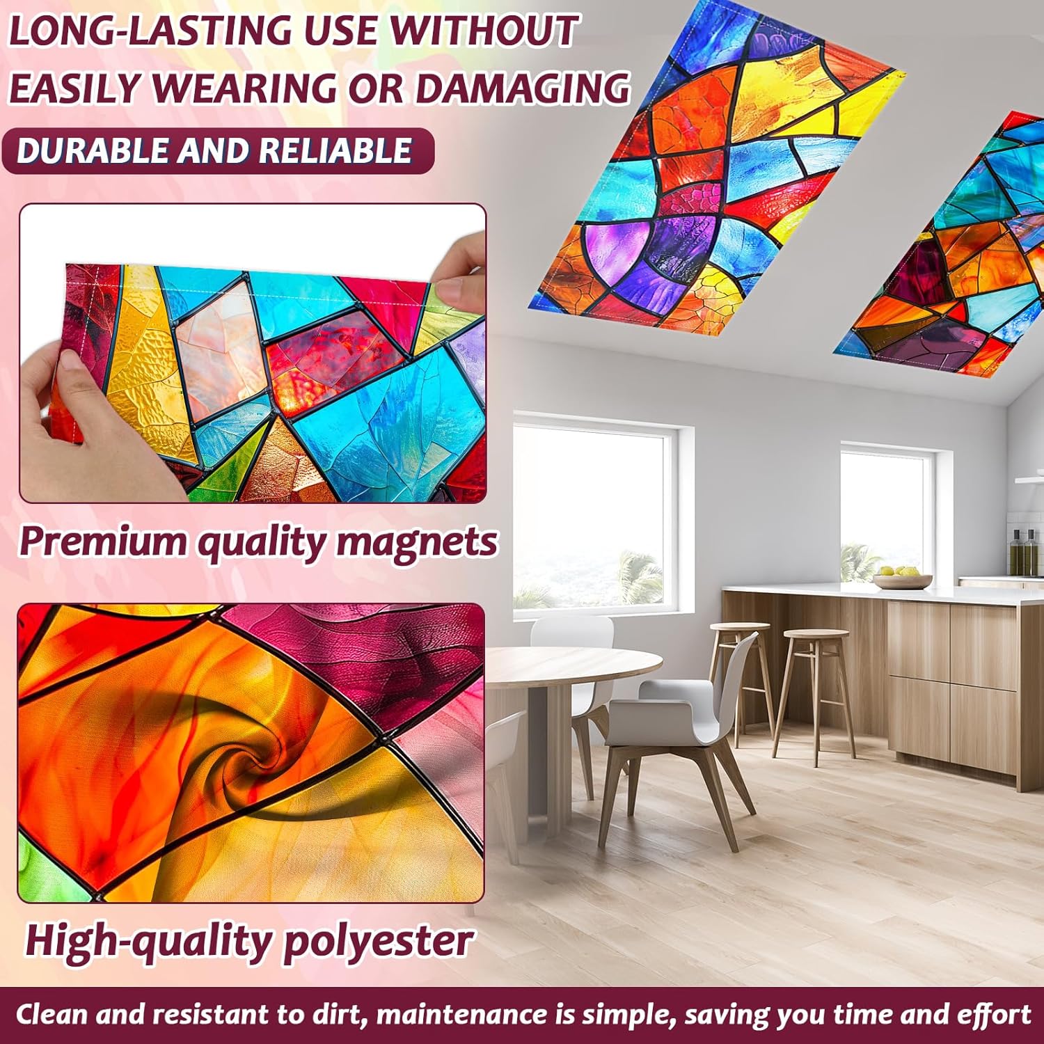 12 Pcs Fluorescent Light Covers with 120 Magnets Decorative for Classroom Ceiling Light 4 x 2 Feet Magnetic Light Covers Filter Easy Install for Office Home Drop Ceiling Supplies(Retro Glass Window)