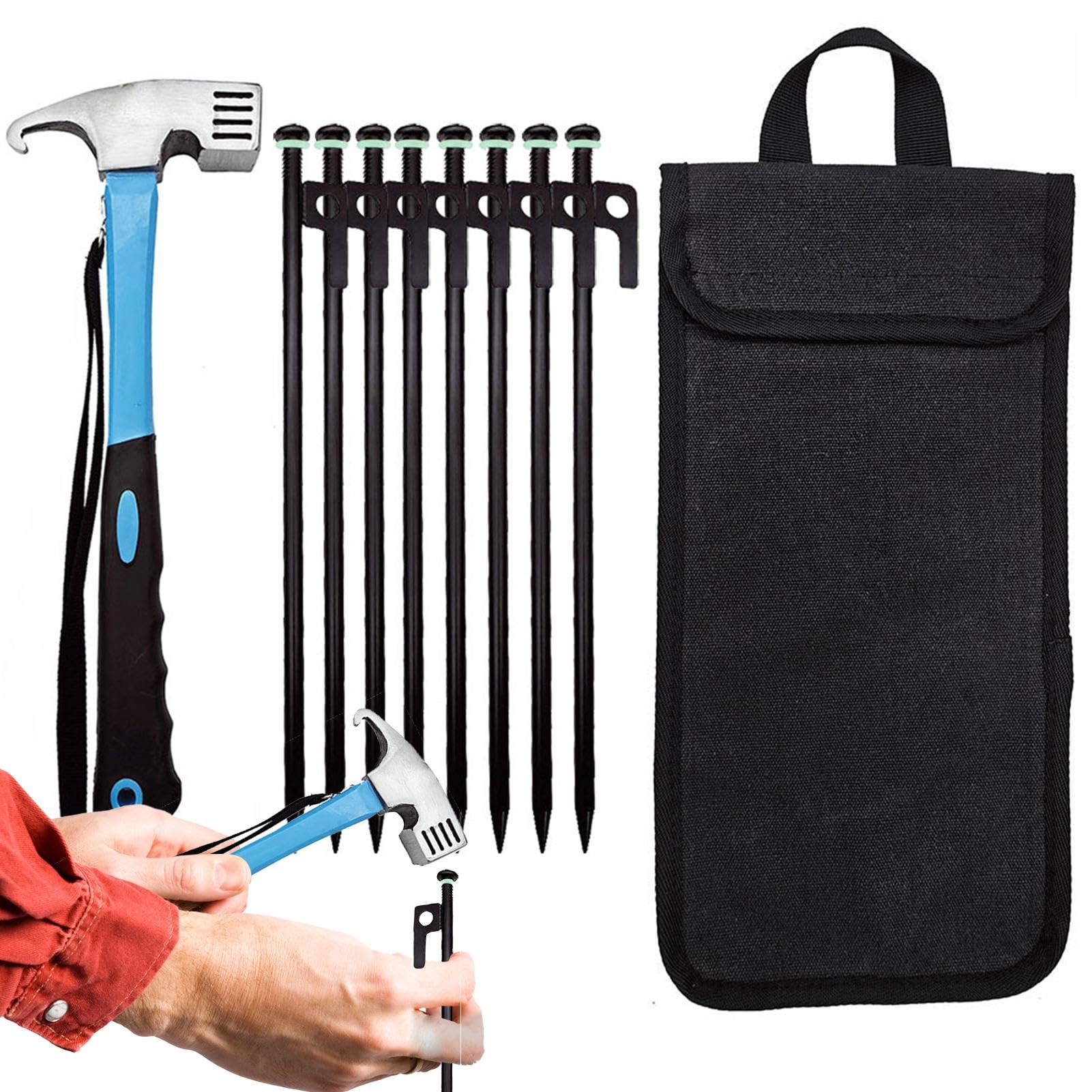 Campingzelt-Nägel, winddicht, Bodenanker und Hammer, 30 cm, Heringe zur sicheren Sicherung von Campingausrüstung, Wandern, Rucksackreisen, Picknick, Angelzubehör