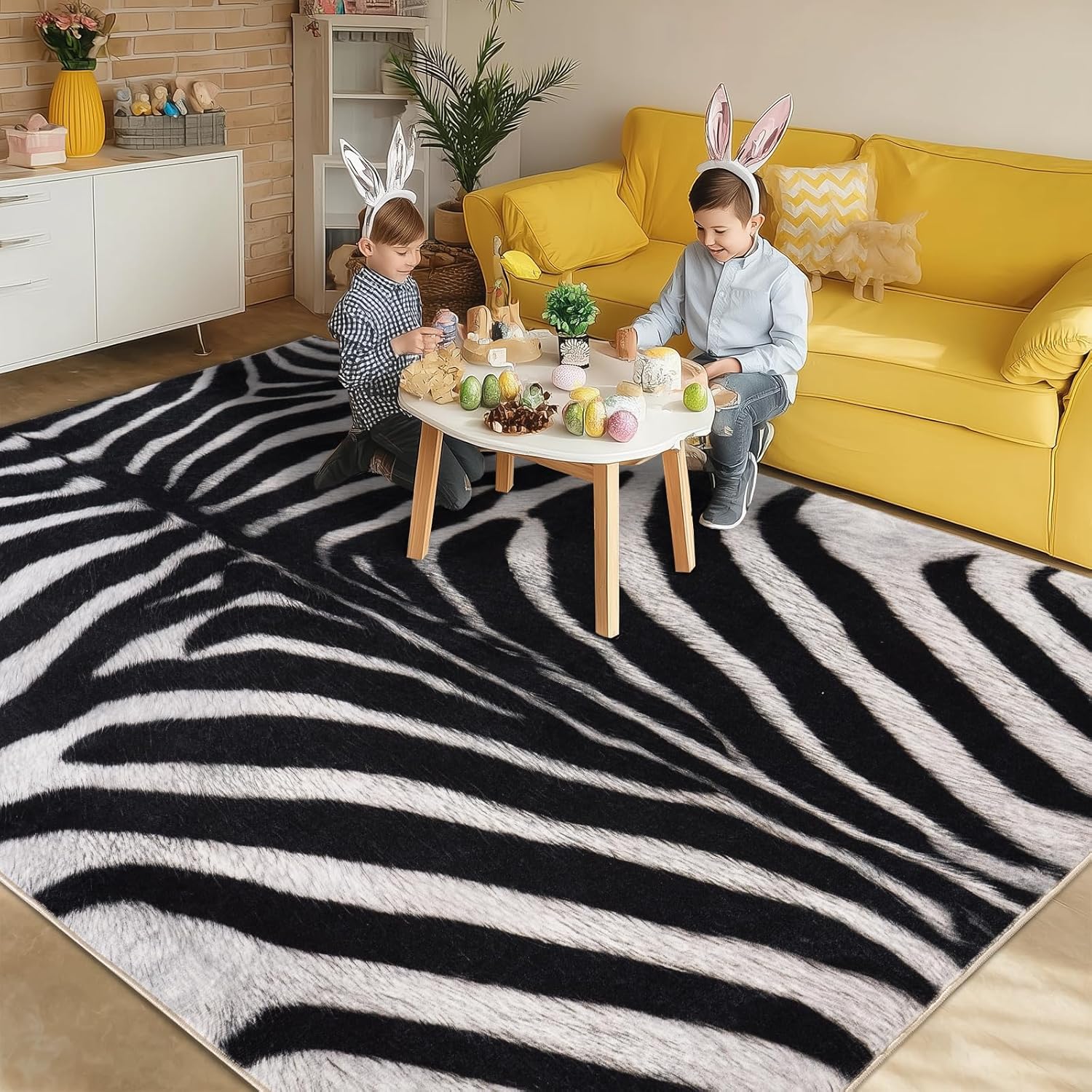 Zebra Rug Area Rugs for Living Room, 4x6 Animal Print Rug Machine Washable for Bedroom Dining Room Western Home Decor Non-Slip Low Pile Indoor Floor Carpet