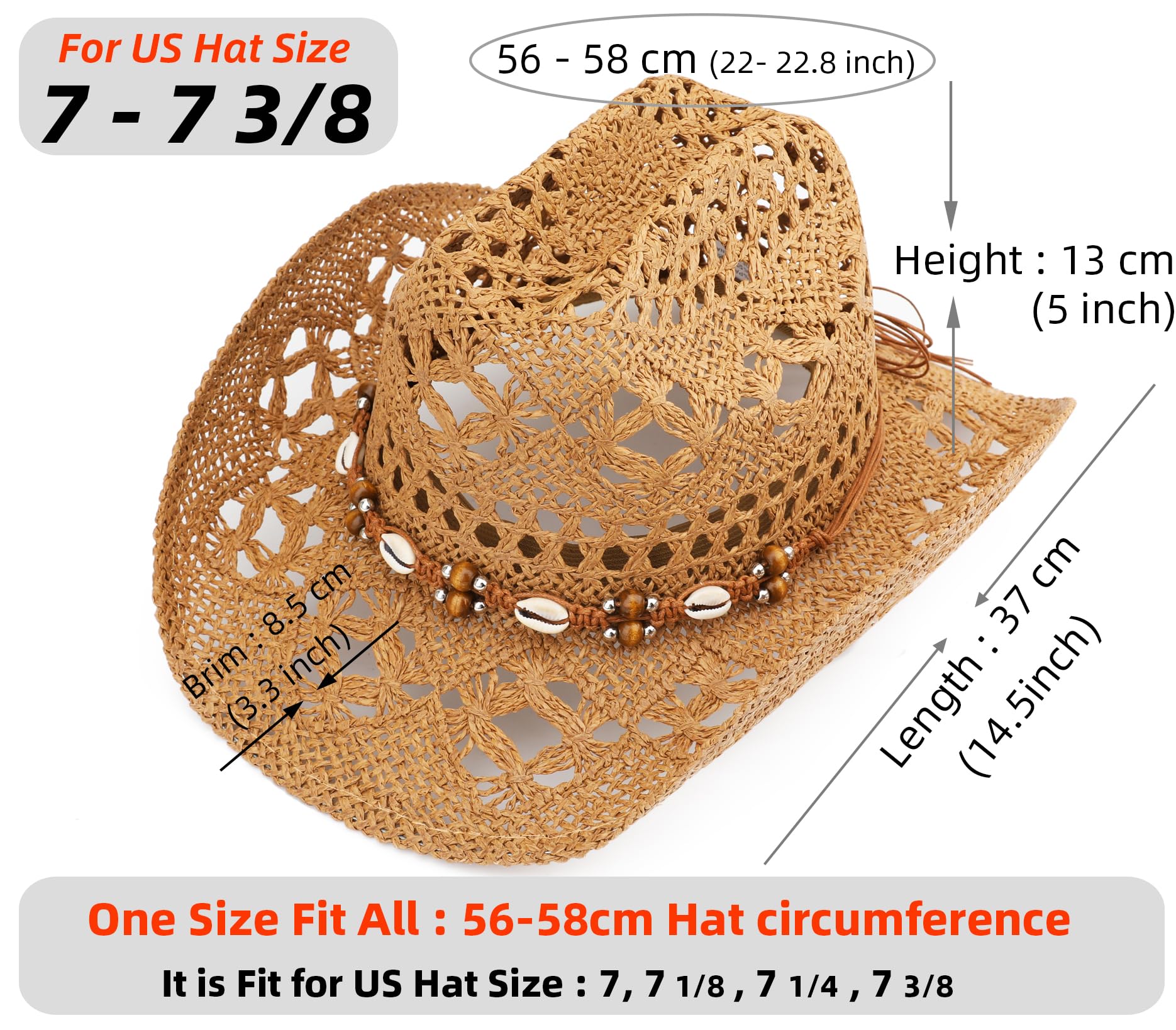 Straw Cowboy Hat, Western Cowgirl Hat, Wide Brim Sun Beach Hat for Men and Women