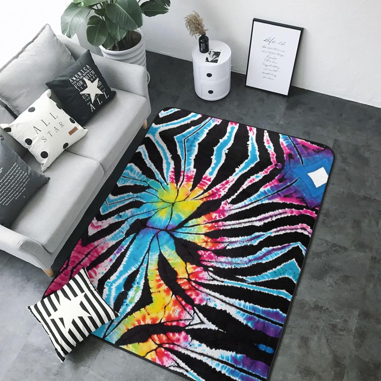 Flannel Non-Slip (Exotic Tribe Tie Dye Style) Rug Pad 80×50in Soft Washable Protective for Hardwood Floors Bedroom Bathroom Living Room