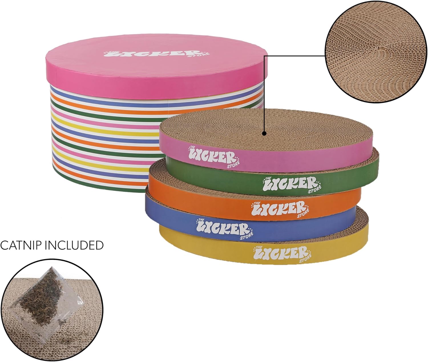 CSR1012A Kate 12" Modern Patterned Cardboard Reversible Cat Scratcher Pad in Box with Catnip, Multi-Colored (5-Pack)