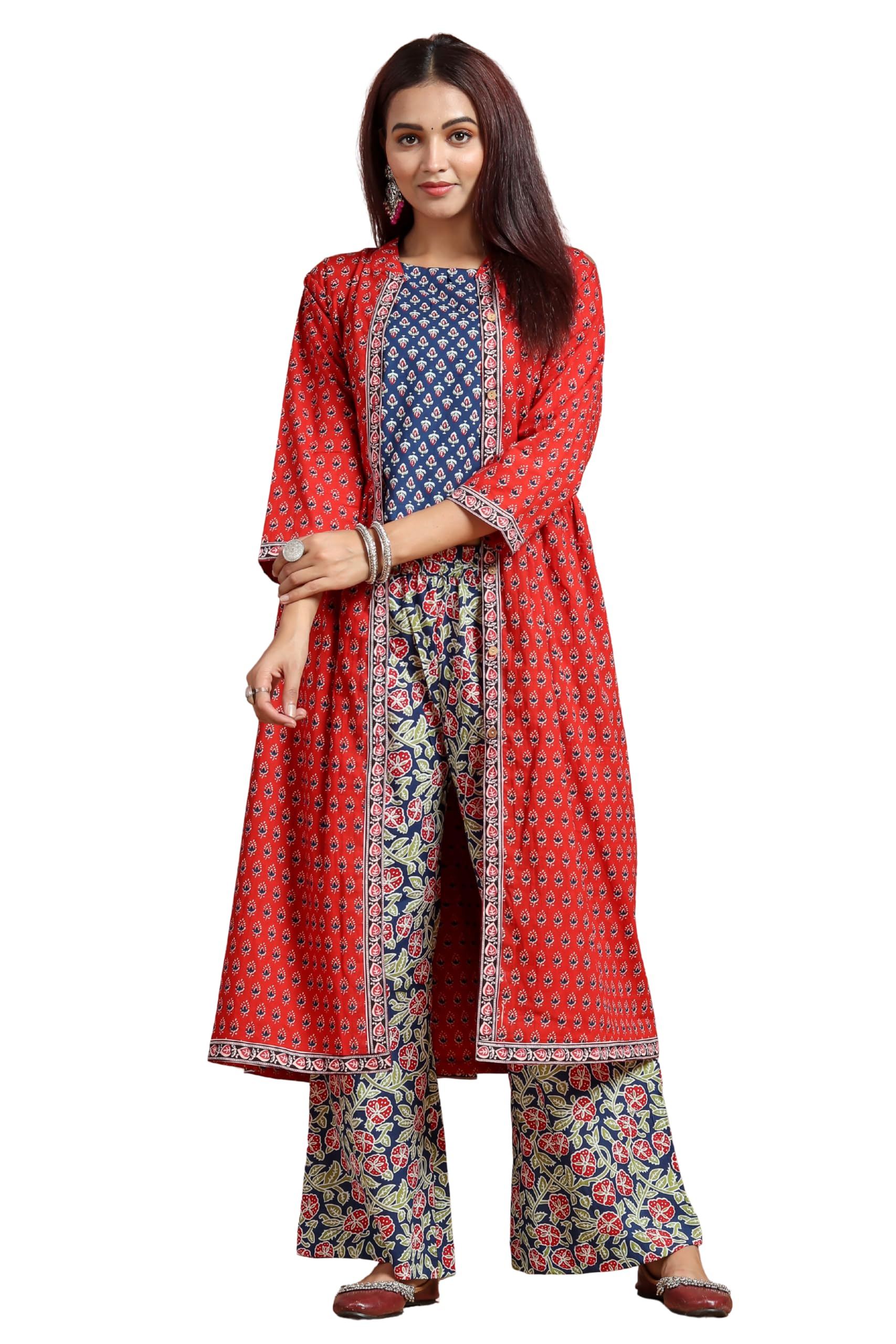 Women Cotton Hand Block Printed Co-Ord Set with Crop Top, Jacket & Palazzo TBPA0052-image-46