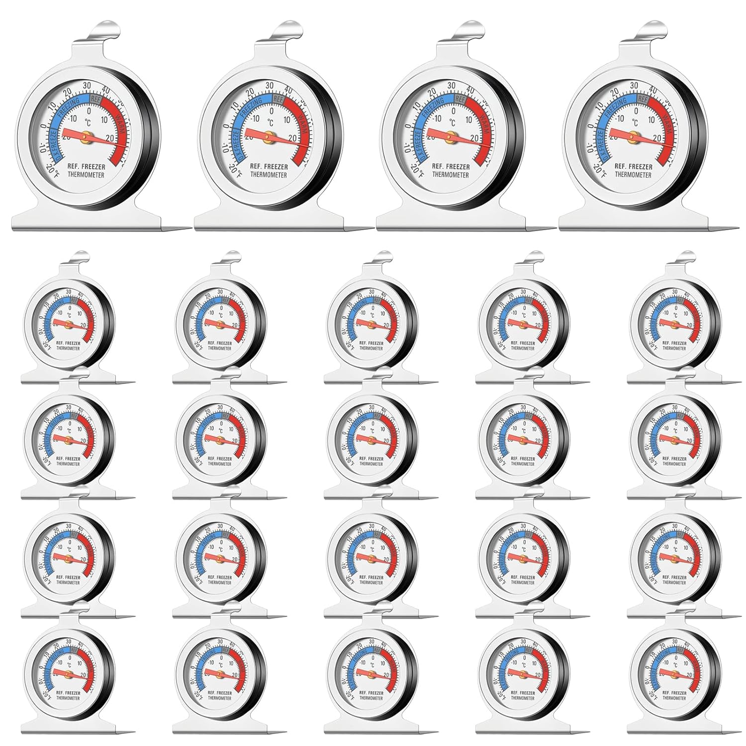 24 Pack Stainless Steel Refrigerator Freezer Thermometer, Large Dial Dual-Scale Fridge Thermometer, -20~80°F/-30~30°C Temperature Range, Classic Thermometers for Refrigerator Fridge Freezer Cooler