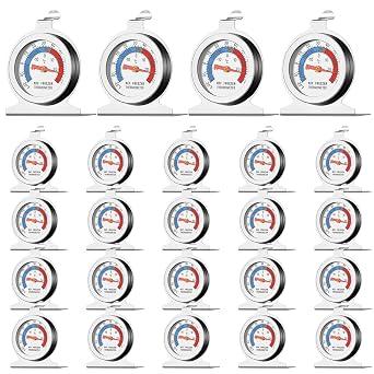24 Pack Stainless Steel Refrigerator Freezer Thermometer, Large Dial Dual-Scale Fridge Thermometer,2080F/-3030C Temperature Range, Classic Thermometers for Refrigerator Fridge Freezer Cooler