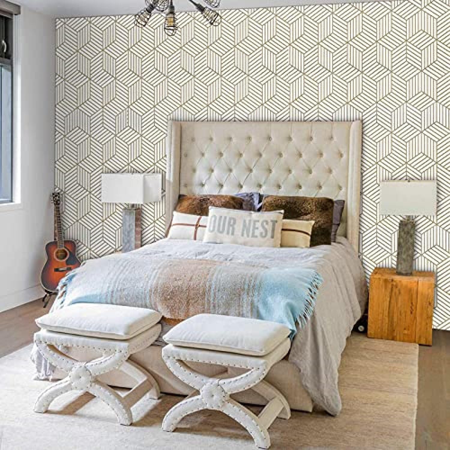 Indian Royals Gold and White Geometry Stripped Hexagon Wallpaper for Walls, Wallpaper, Wall Paper for Wall Decor, Wall Paper, Wall Stickers for Kitchen (200 CM *45 CM) (B08DKPL56R) Amazon Price History, Amazon Price Tracker