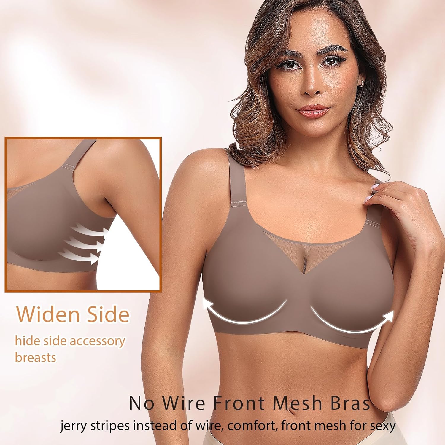 Ganado Wireless Bras for Women Full Coverage Mesh Seamless Supportive Comfortable Bras No Wire T Shirt Bra Padded Bralette - Image 4