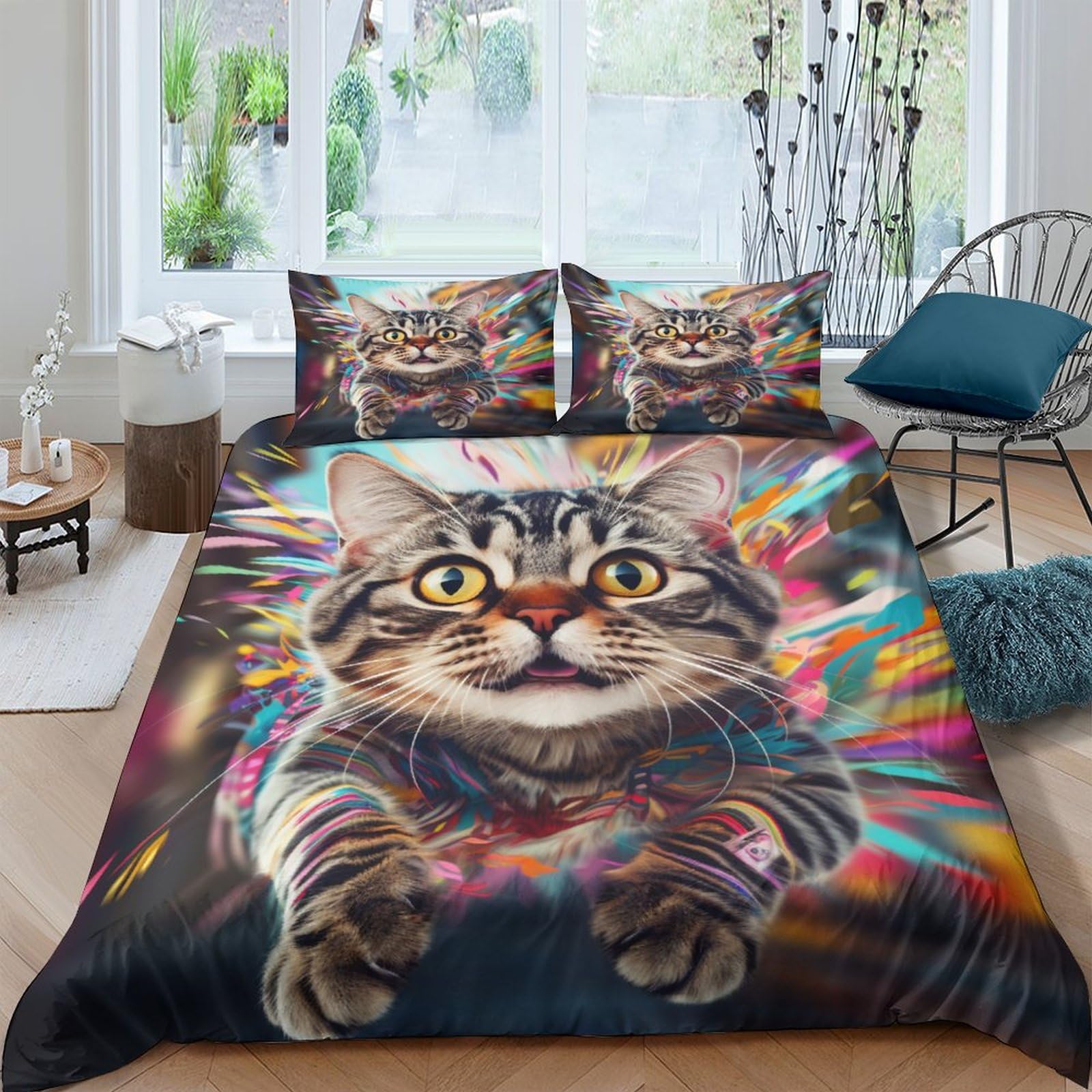 Housse de couette chat arc-en-ciel 3D pour illuminer la chambre des enfants