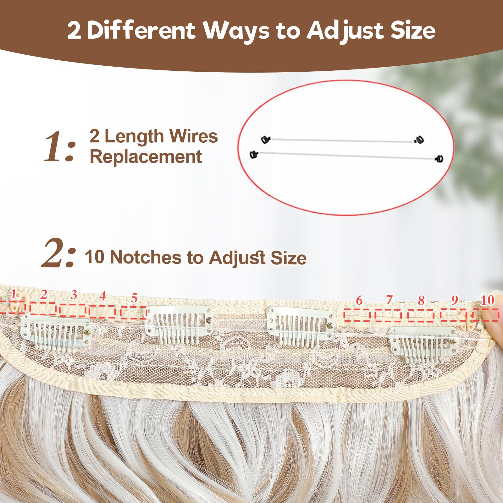 BUPPLER Halo Hair Extensions 12 Inch Invisible Wire Hair Extensions Adjustable Long Wavy Hairpiece Synthetic Upgrade 4 Secure Clips in Hairpieces 12 Inch,Dark Golden Mix Platinum Blonde - Image 3