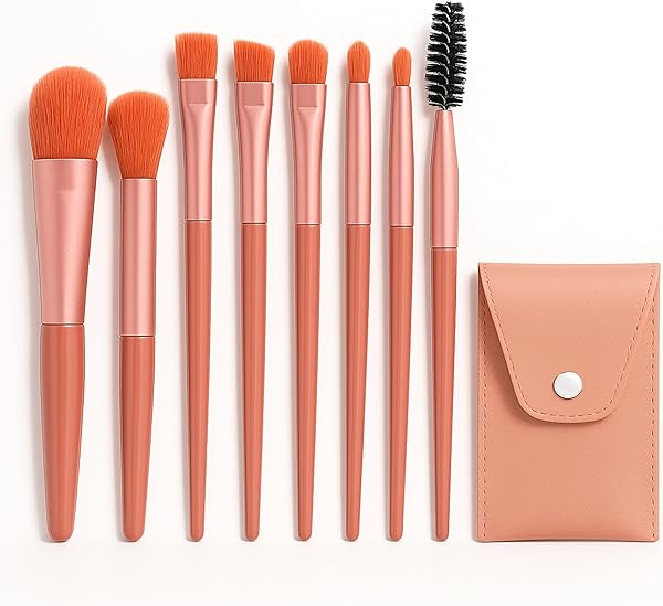 Compact Makeup Brush Set with Case 8 Pieces – Brushes for Face, Eyes, Lips, Portable, Soft and Precise, Travel Makeup Kit with Elegant Design