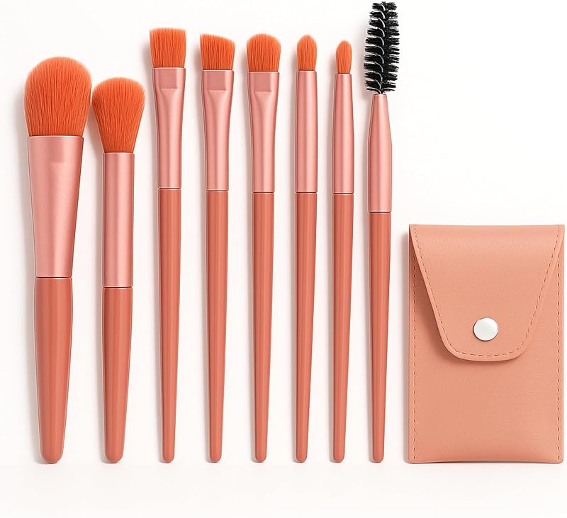 Compact Makeup Brush Set with Case 8 Pieces – Brushes for Face, Eyes, Lips, Portable, Soft and Precise, Travel Makeup Kit with Elegant Design