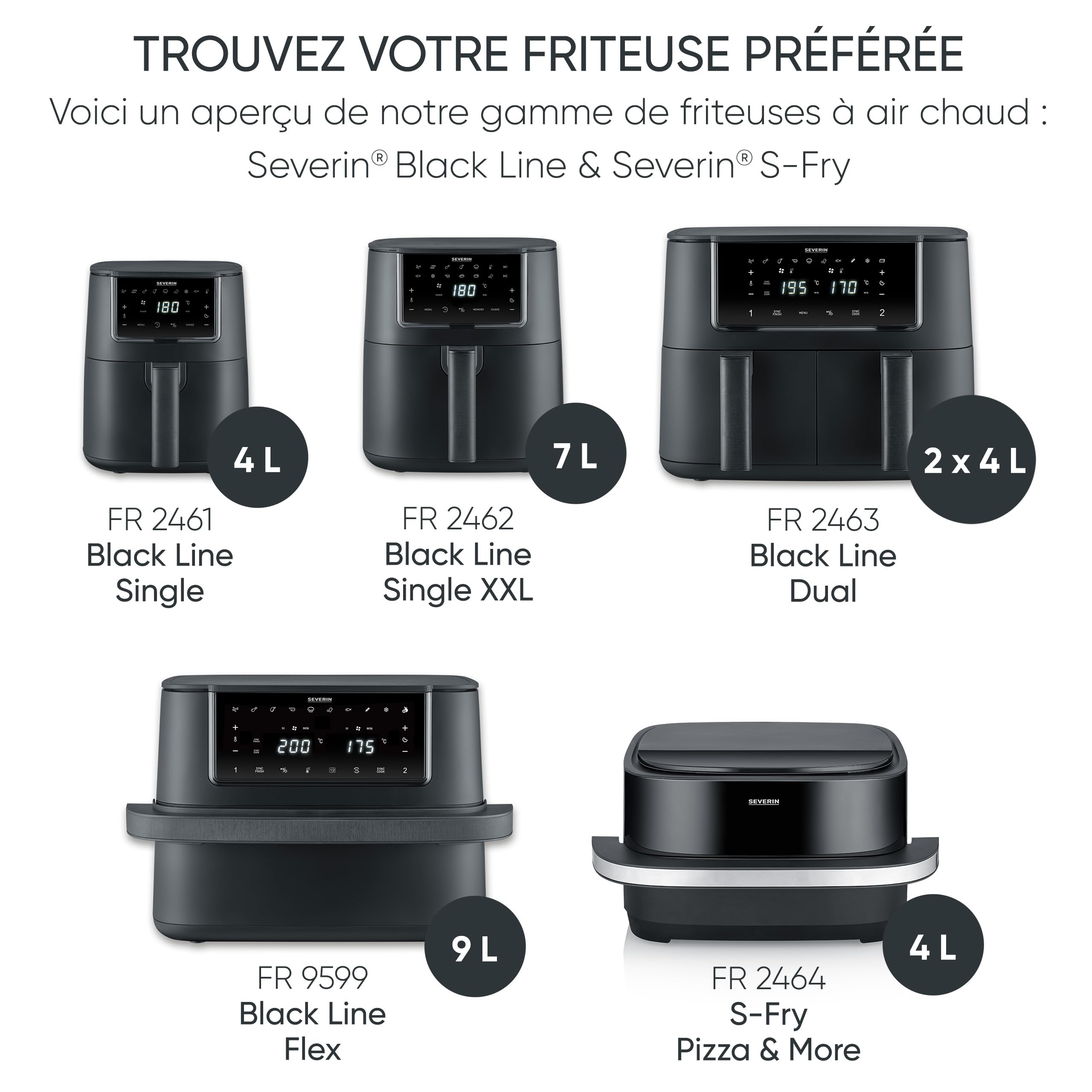 SEVERIN Friteuse à air chaud « Max Zone Flex », Friteuse sans huile avec technologie à air chaud, Air fryer à panier modulable de 9 L, Multicuiseur avec 10 programmes, Noir, FR 9599