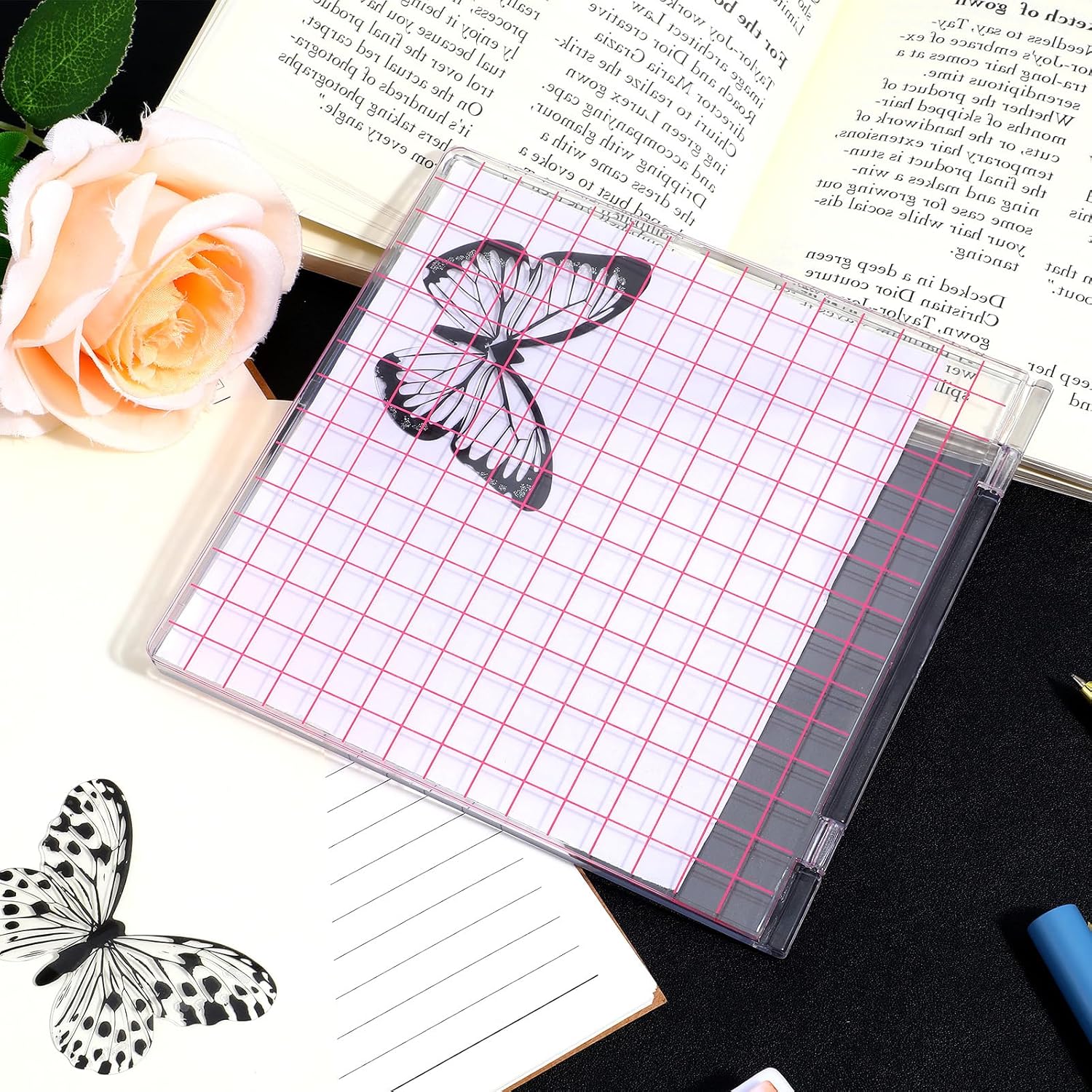 Acrylic Stamping Platform Stamp Platform Stamp Block for Card Making 6.18×5.94Inch Foldable Clear Stamping Blocks Tool With Grid Lines Decorative for Diy Scrapbooking Journaling and Paper Craft Making