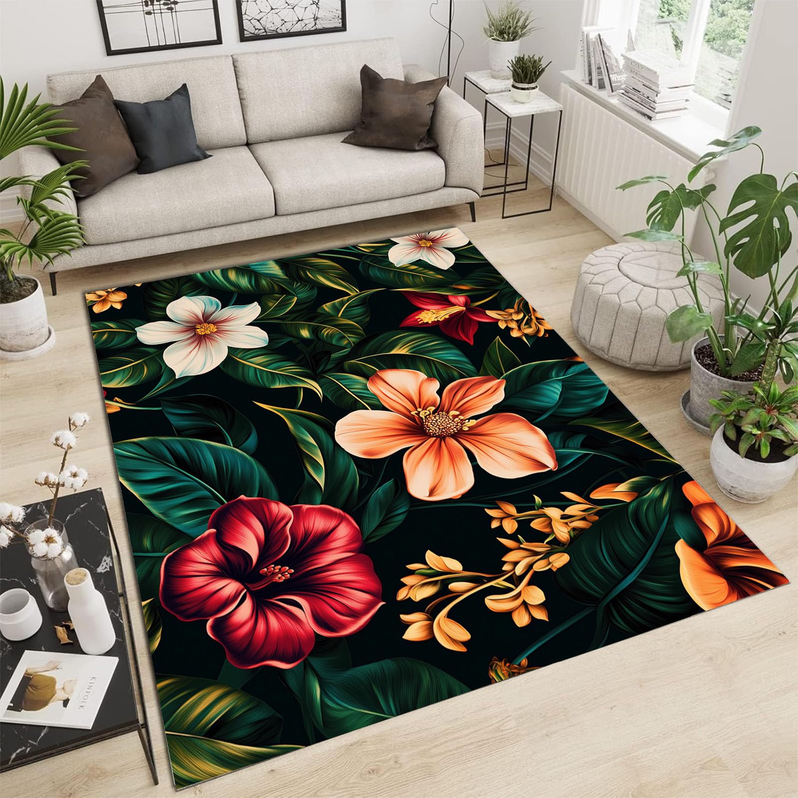 Tapis de salon vert mousse 240x300cm à motifs feuilles de vigne