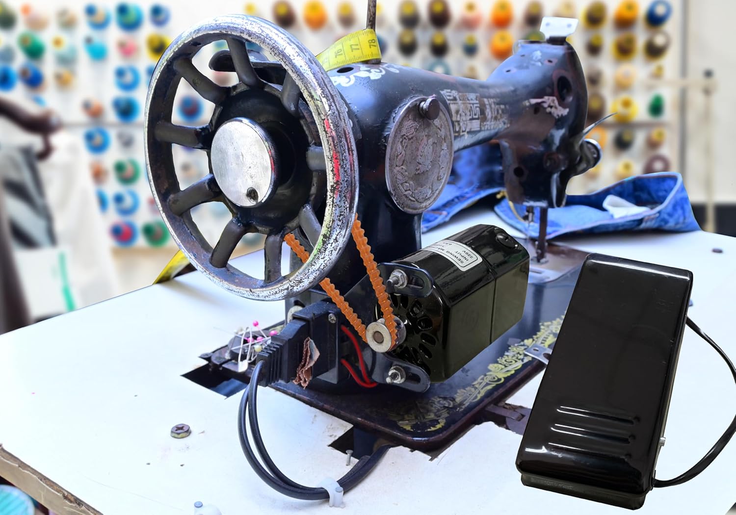 HimaPro Home Sewing Machine Motor(Black) with Foot Pedal, Motor Belt, Bracket, Bolts, and Carbon Brush