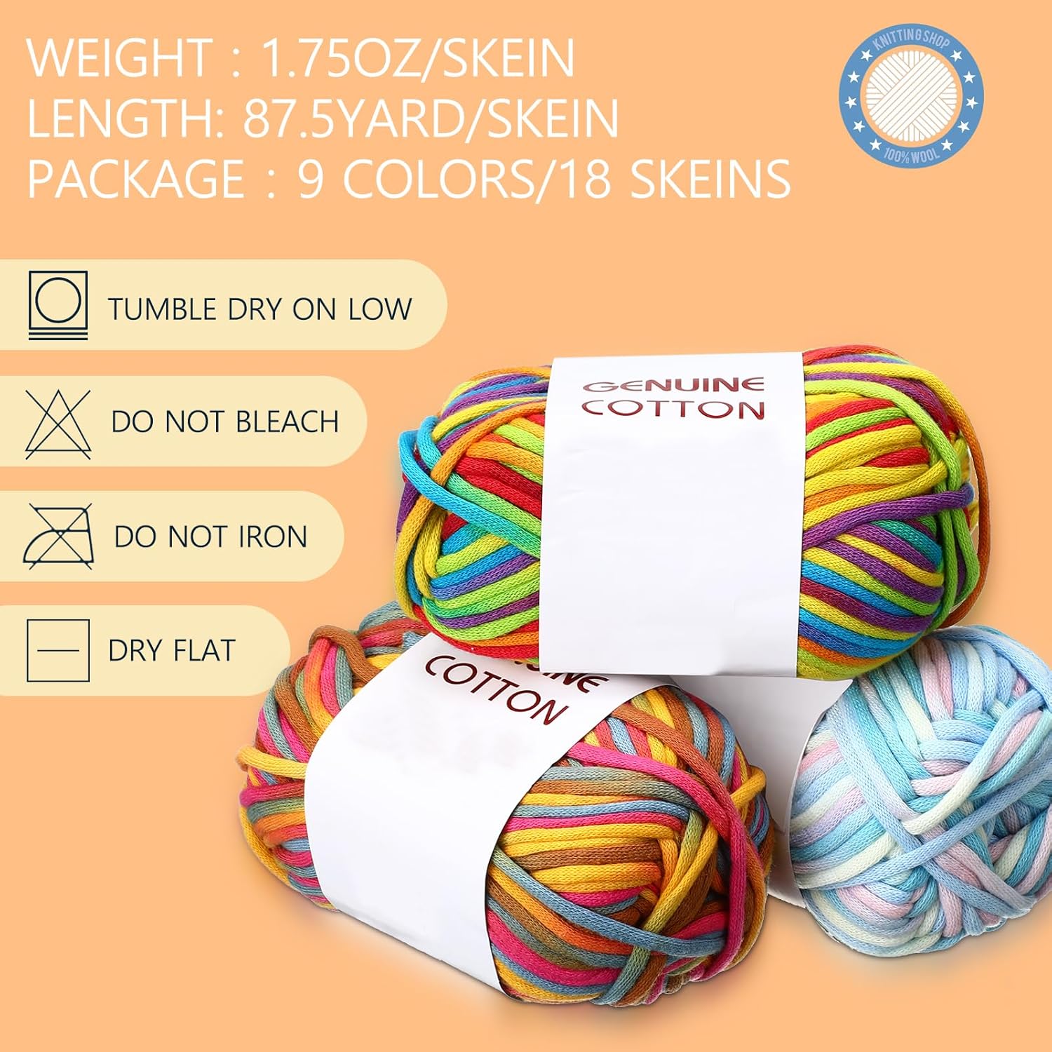 Timgle 18 Pack Beginners Crochet Yarn Cotton Yarn for Crocheting and Knitting with Easy to See Stitches Cotton Nylon Blend Yarn for Crochet Kit Making(Mixed Colors)