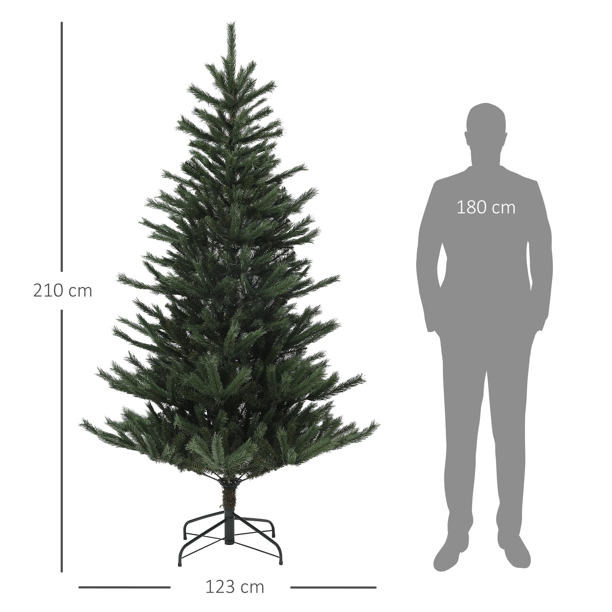 HOMCOM Árbol de Navidad 210 cm Árbol de Navidad Artificial con 793 Ramas y Soporte de Acero Árbol Navideño para Salón Interior Verde