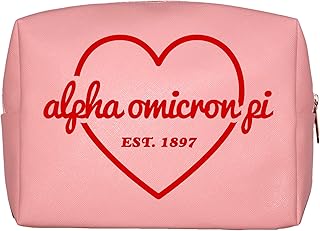 Alpha Omicron Pi Makeup Bag - Multi-Purpose PU Leather, Water-Resistant Makeup travel bag with Licensed Design and Zipper Closure, Perfect Alpha Omicron Pi Sorority Gifts for Women