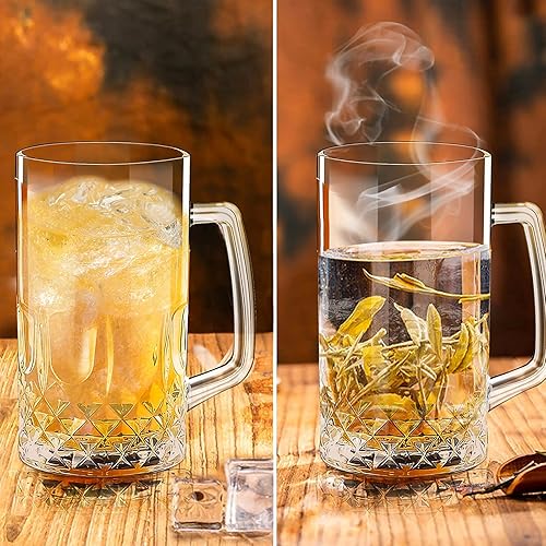 Miniatura 3 de Jarras de Cerveza de 20 OZ, Vasos de Cerveza Alemanes Transparentes Grandes y Altos con Asa para Hombres, Juego de 2