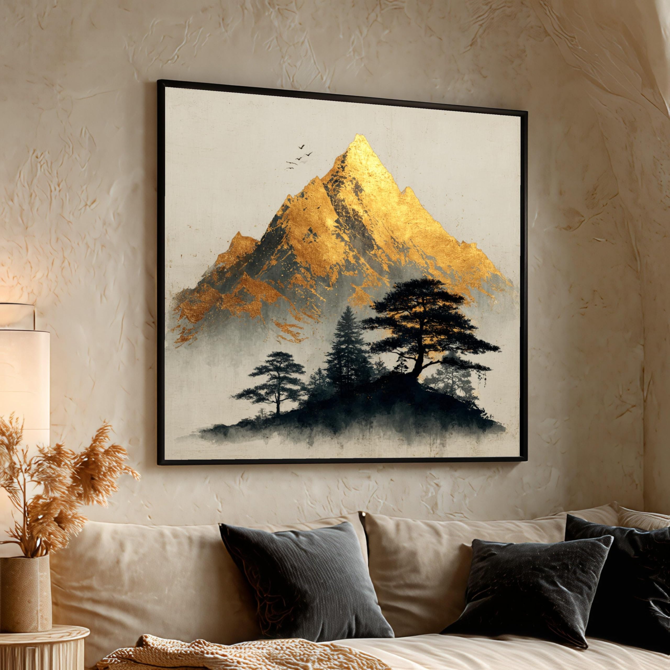 Forêt moderne affiche et impression paysage abstrait montagne dorée - 8