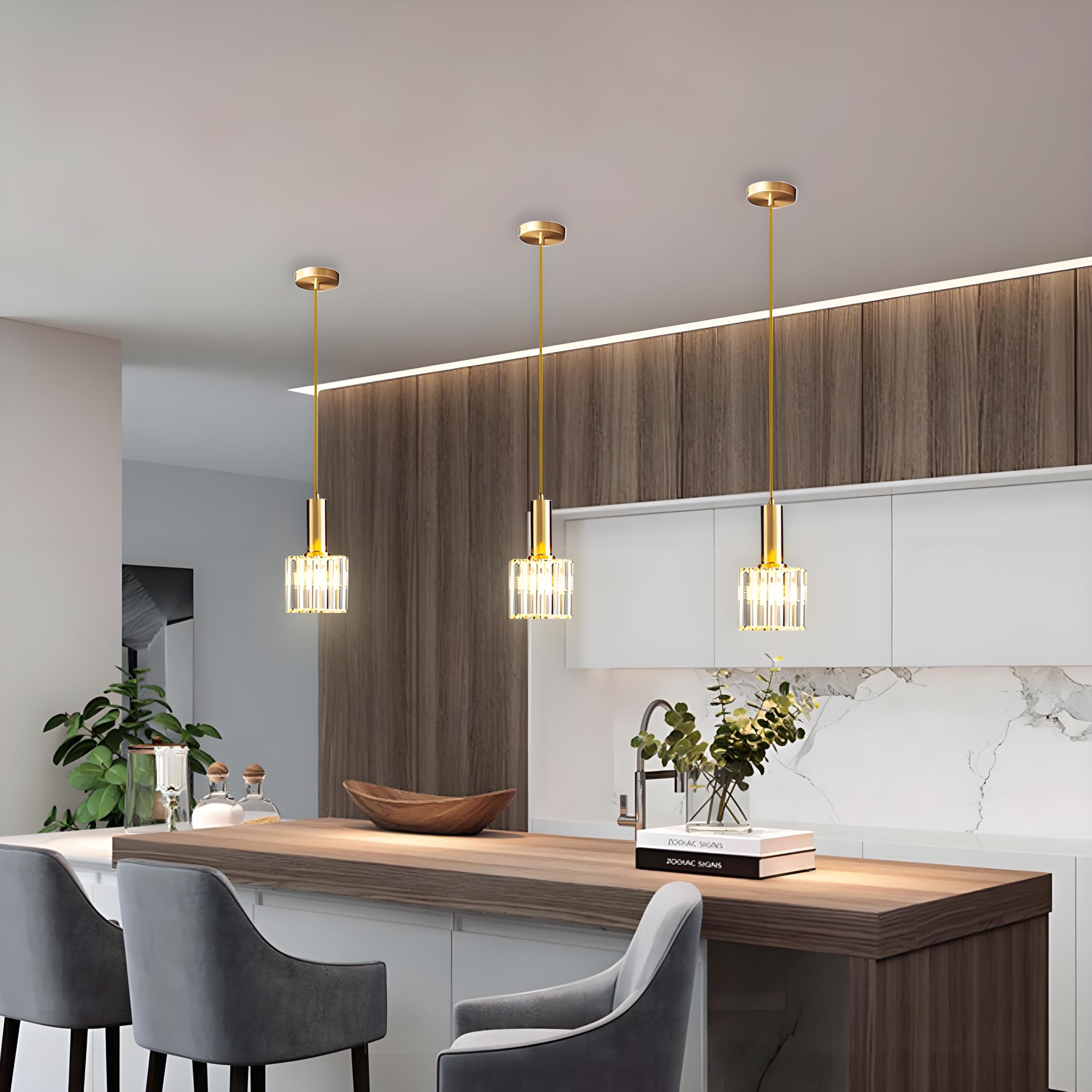 Moderne Mini Kristall Pendelleuchte für Küche Insel Esszimmer Schlafzimmer,Gold Kristall Decke Lampe Hängelampe(1-Flammig)
