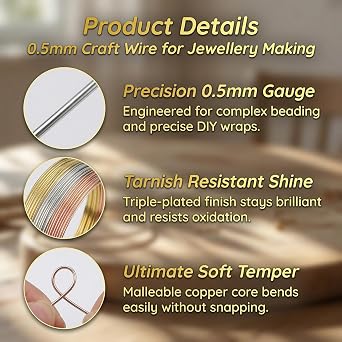 3 Pack Jewellery Wire Flexible Copper 0.5mm Tarnish Resistant
