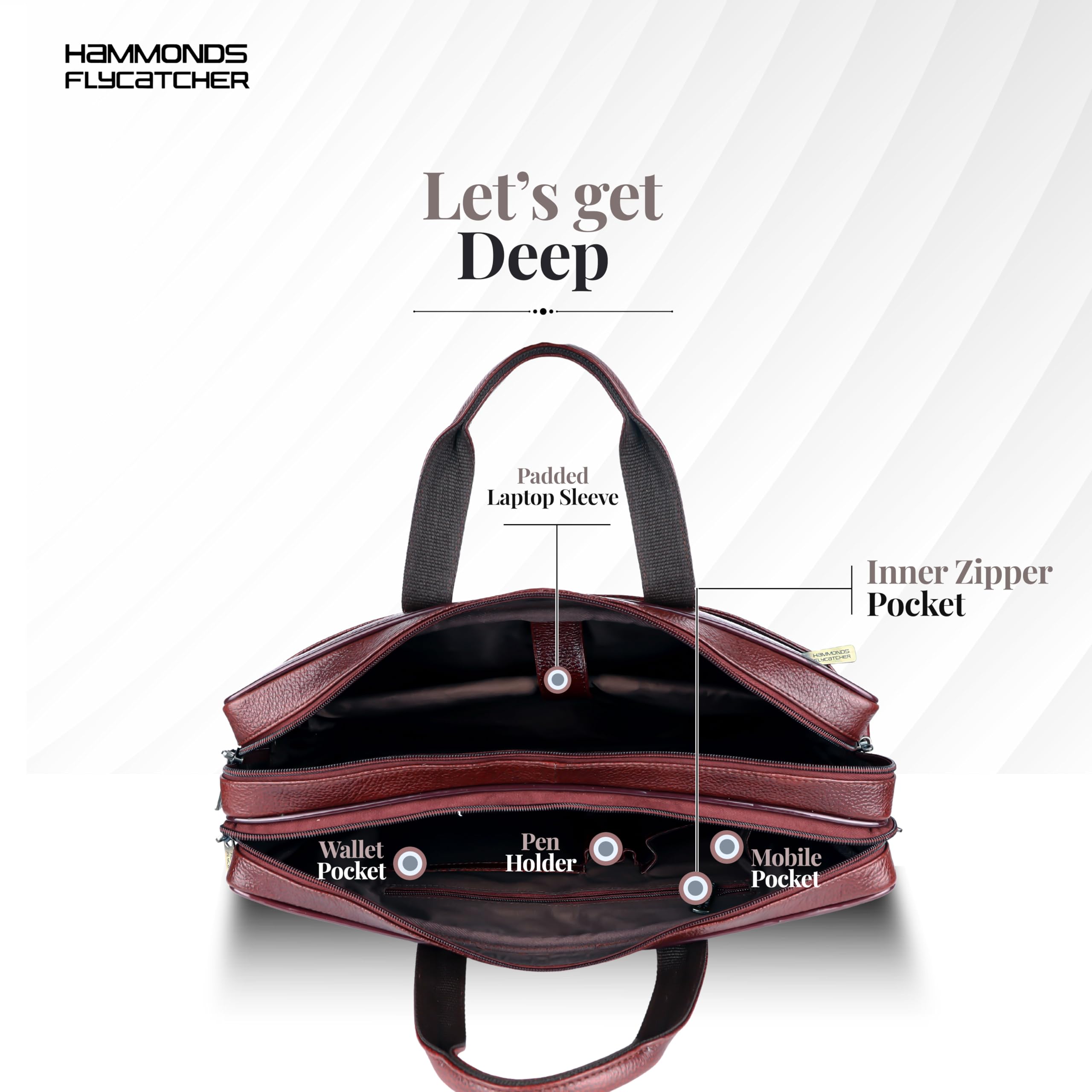HAMMONDS FLYCATCHER Genuine Leather Office Bag for Men - 15.6" Laptop Bag for Men for Office, Travel, Daily Use - Padded Laptop Compartment, Trolley Strap, Adjustable Strap, 1 Year Warranty, Brown 2