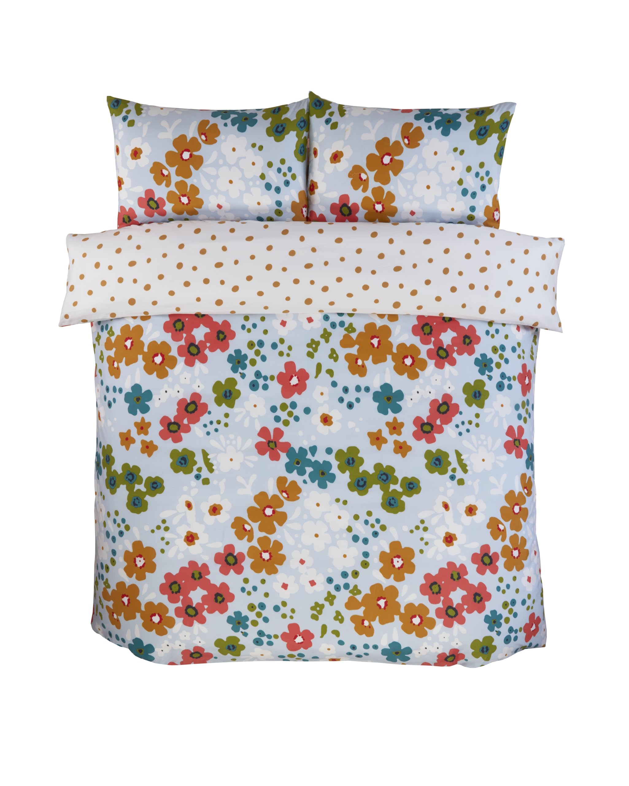 Rapport Home Betty Kingsize Duvet Cover Set | Vintage Daisy Motif Bedding with Multicoloured Floral Design & Polka Dot Reverse | Soft, Easy Care Fabric – Multicoloured