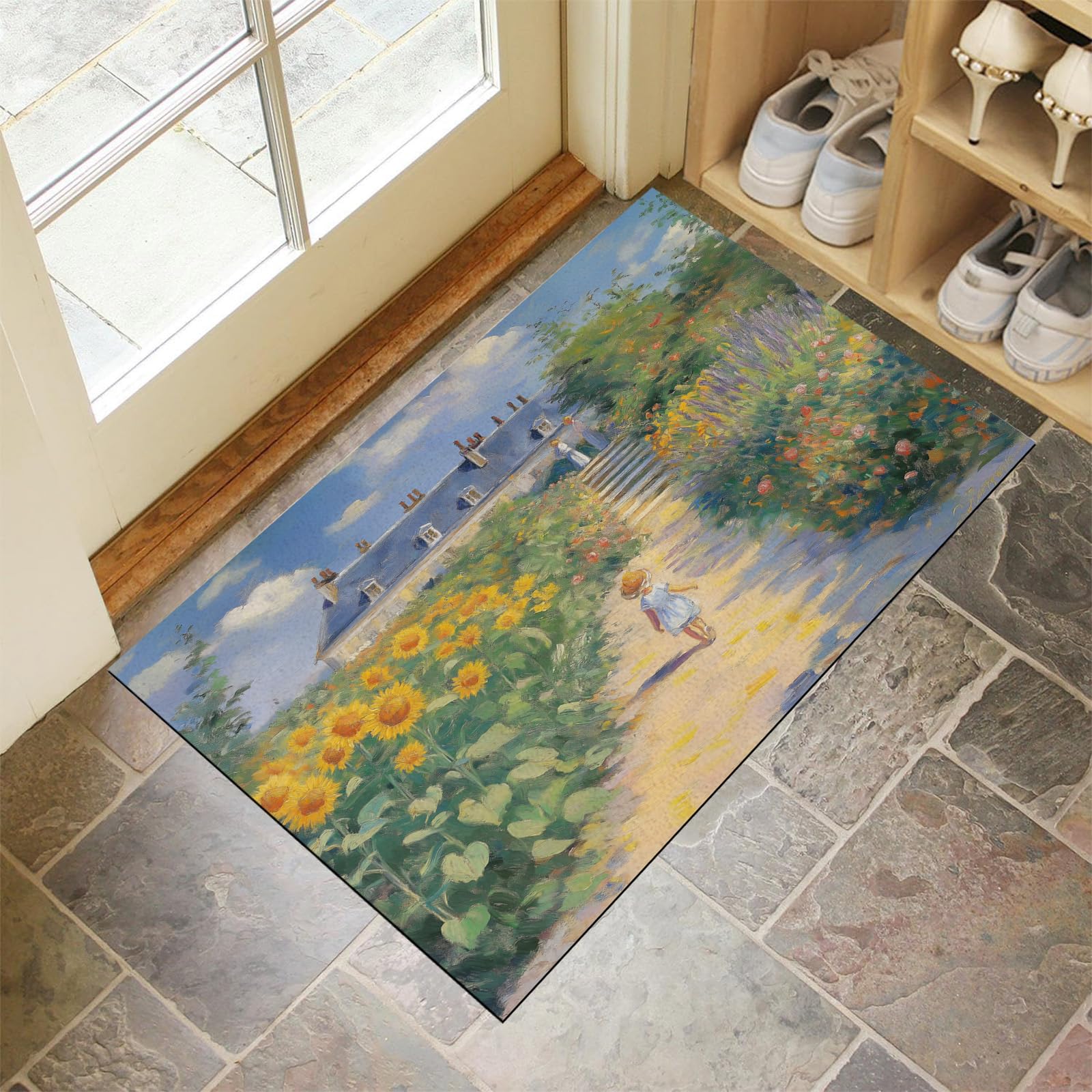 Paillasson attrape poussière 80x120cm antidérapant motif tournesol