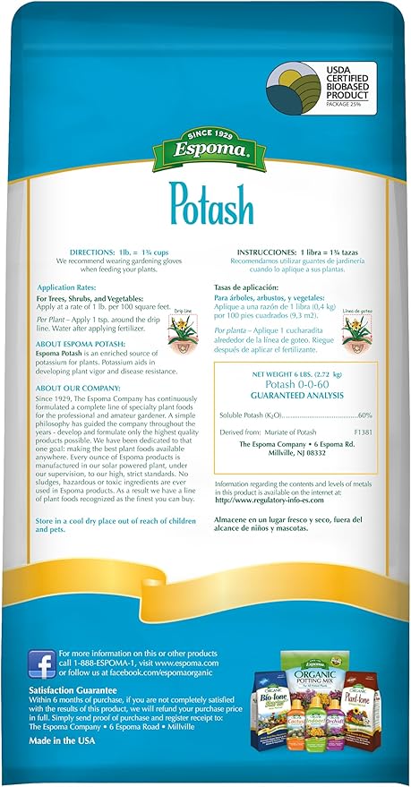Espoma Potash 0-0-60 Fertilizante de Potasio 6 lb miniatura 2