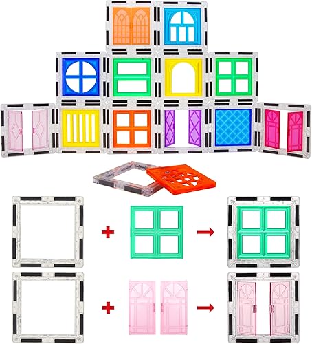 Miniatura 3 de PicassoTiles Juego de 30 azulejos magnéticos + 100 piezas de azulejos + 4 figuras de acción familiar, clip de ventana y puerta en azulejos