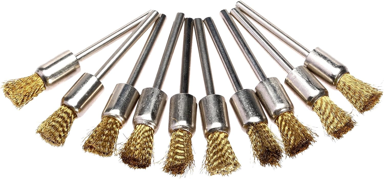 10 Pcs Brass Wire Brushes Pen Shape Drill Brush for Remove
