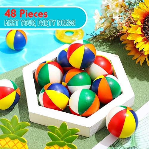 Miniatura 6 de Jerify 48 mini pelotas de playa de 2.5 pulgadas, arcoíris para la playa, juguetes de alivio de piscina pequeñas para verano, cumpleaños, fiestas