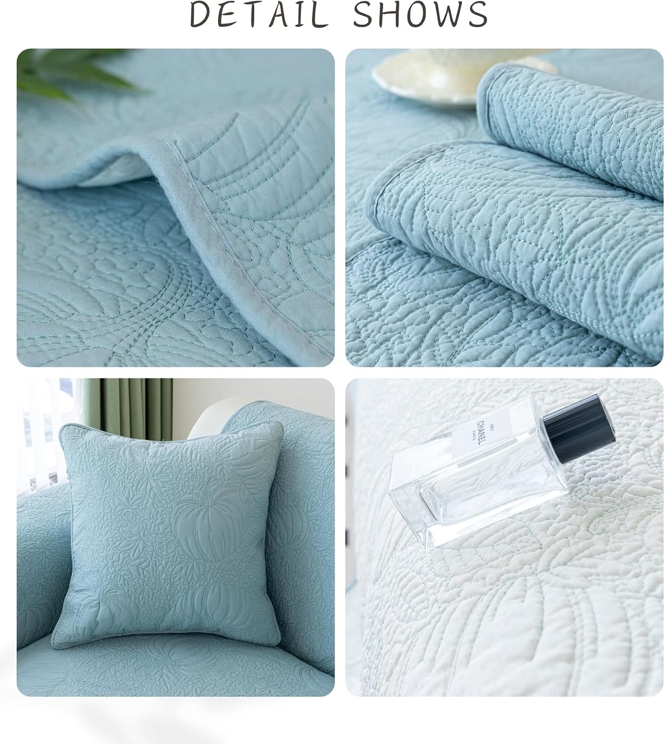 Pumpkin Quilted Sectional Couch Cover Luxury Cotton Embroidery Sofa Cover Farmhouse Seat Cushion Cover Anti-Slip Sofa Slipcovers Furniture Protector for Dogs Cats (Blue,28"x47")