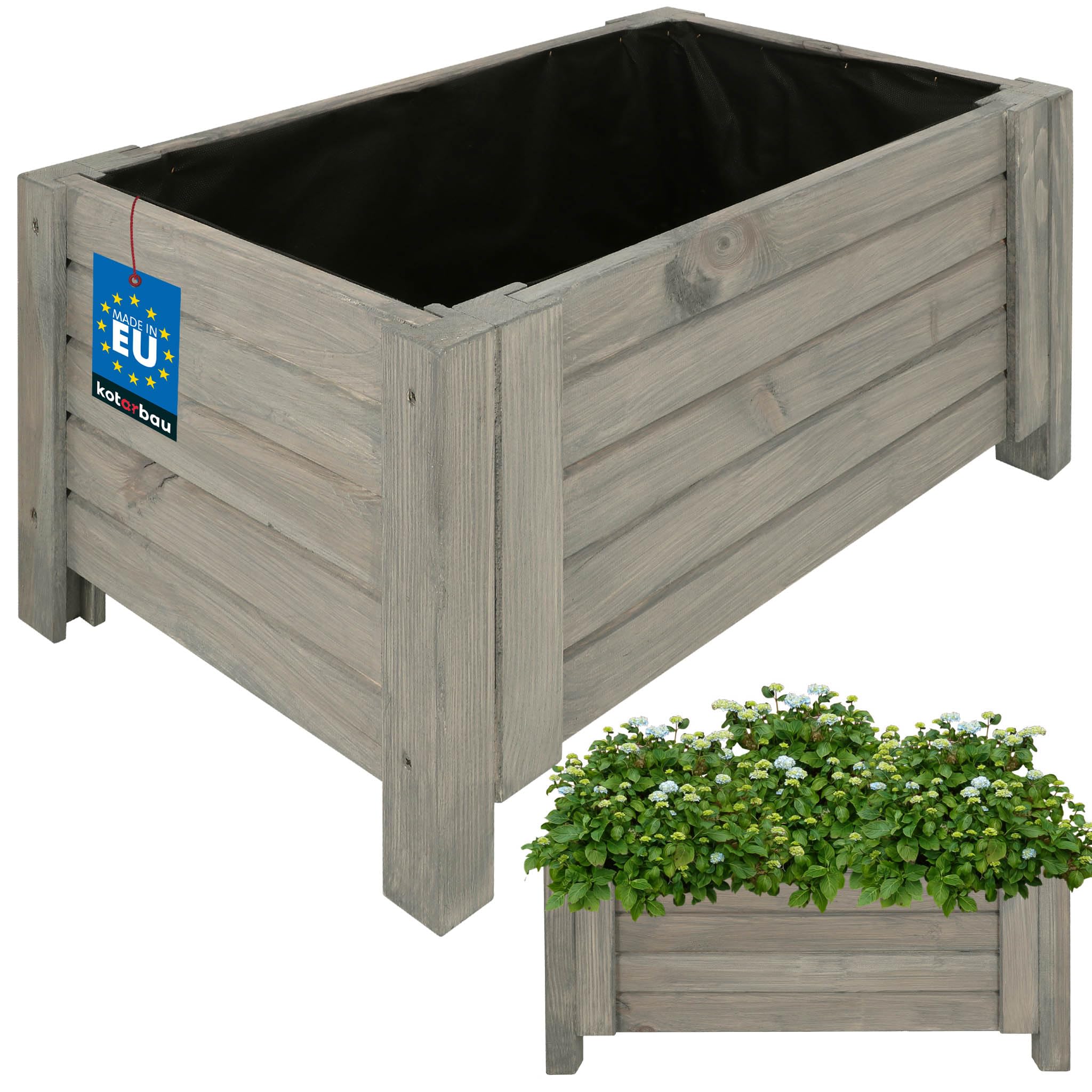 Kotarbau Charcoal Kotarbau® Planters Outdoor - Garden Planters - Pine Wood - 60 X 39 X 30 Cm (23.62X15.35x11.81 Inches) - Anthracite - Outdoor Plant Pots - With Liner - Wooden Planter - For Terrace