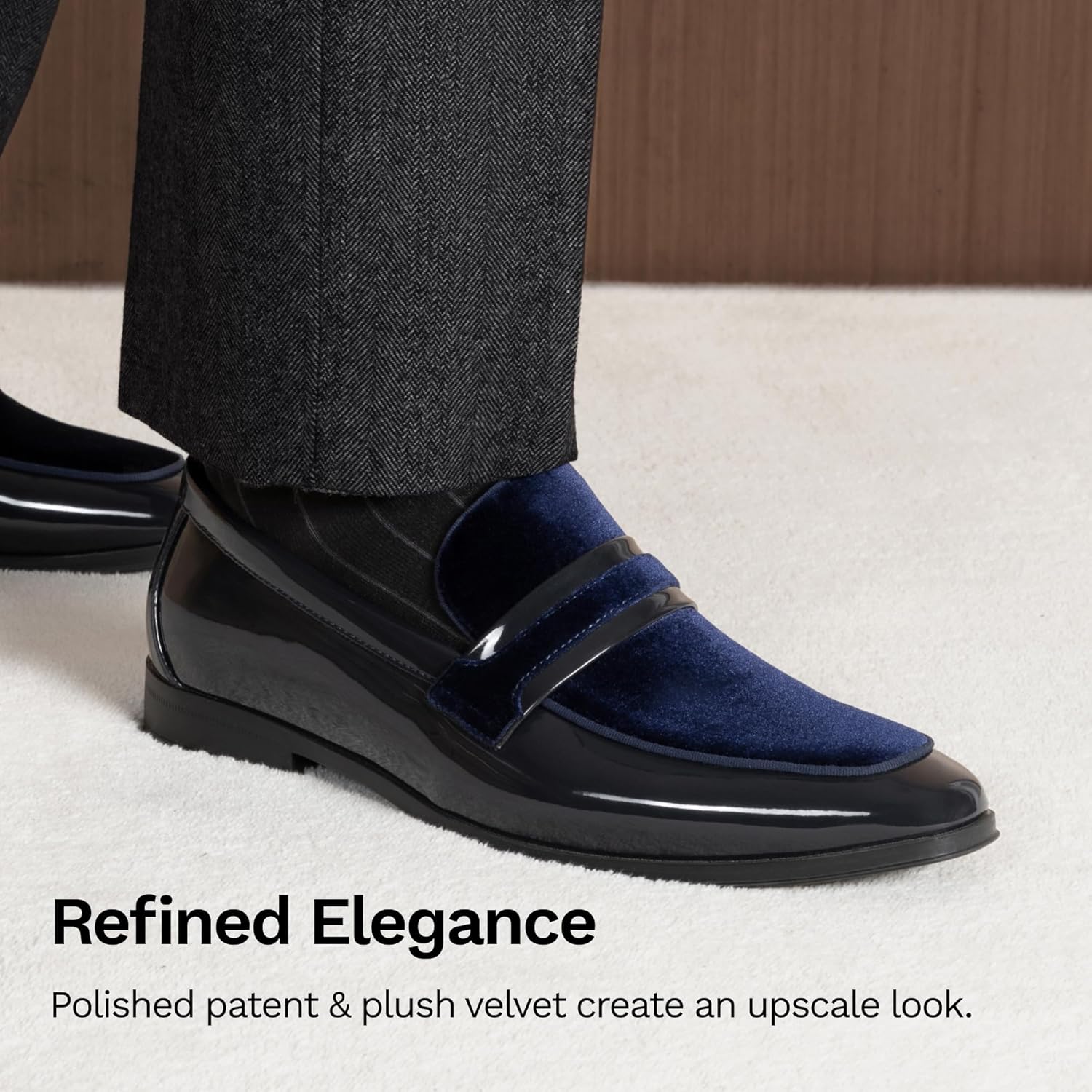 Bruno Marc Men's Tuxedo Patent Loafers Classic Velvet Slip-on Dress Shoes - Image 6