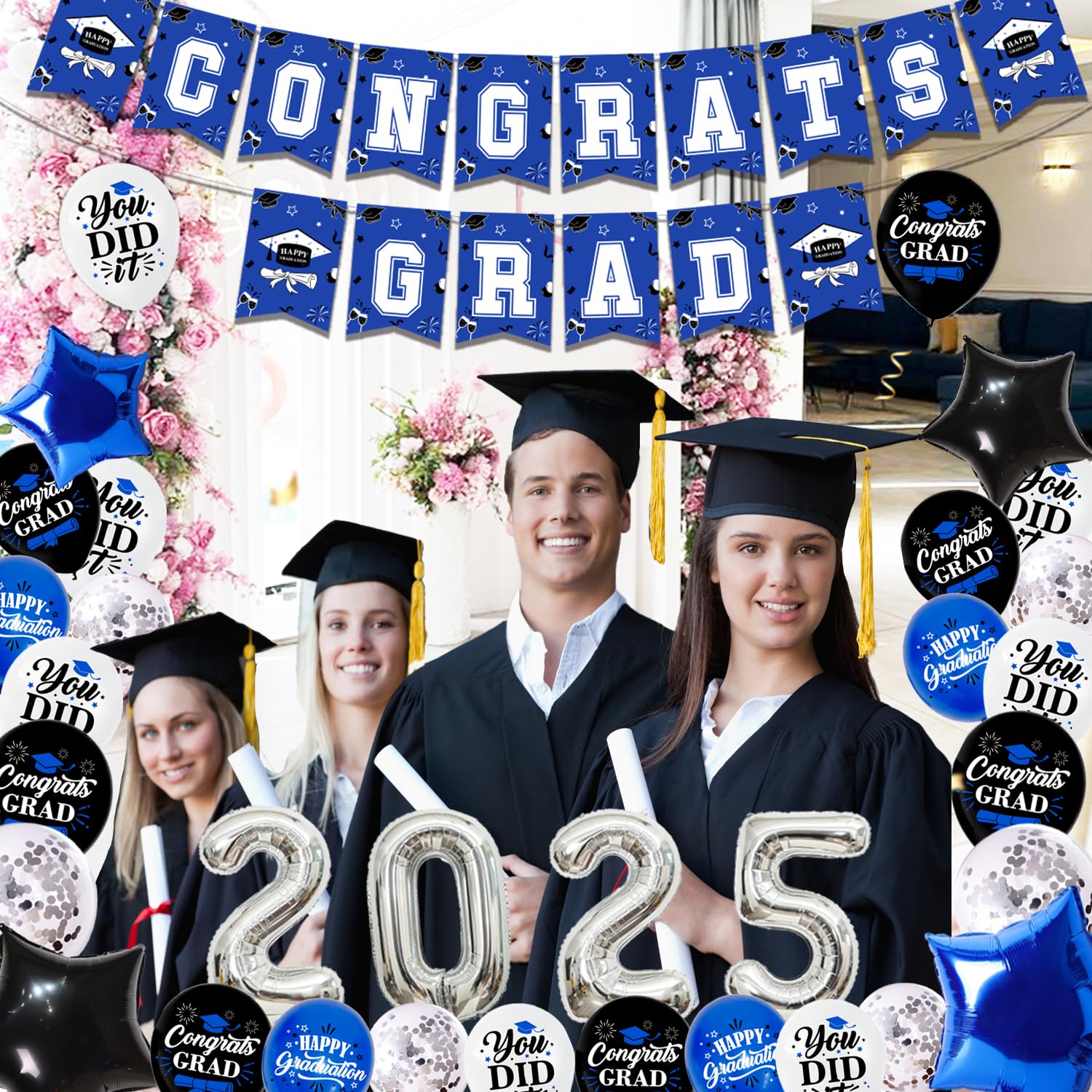 Purple Glitter Congrats Grad Banner - Pre-Strung Class Of 2024 Graduation Decor, 9.8ft Strand For Party & Photos - View #6