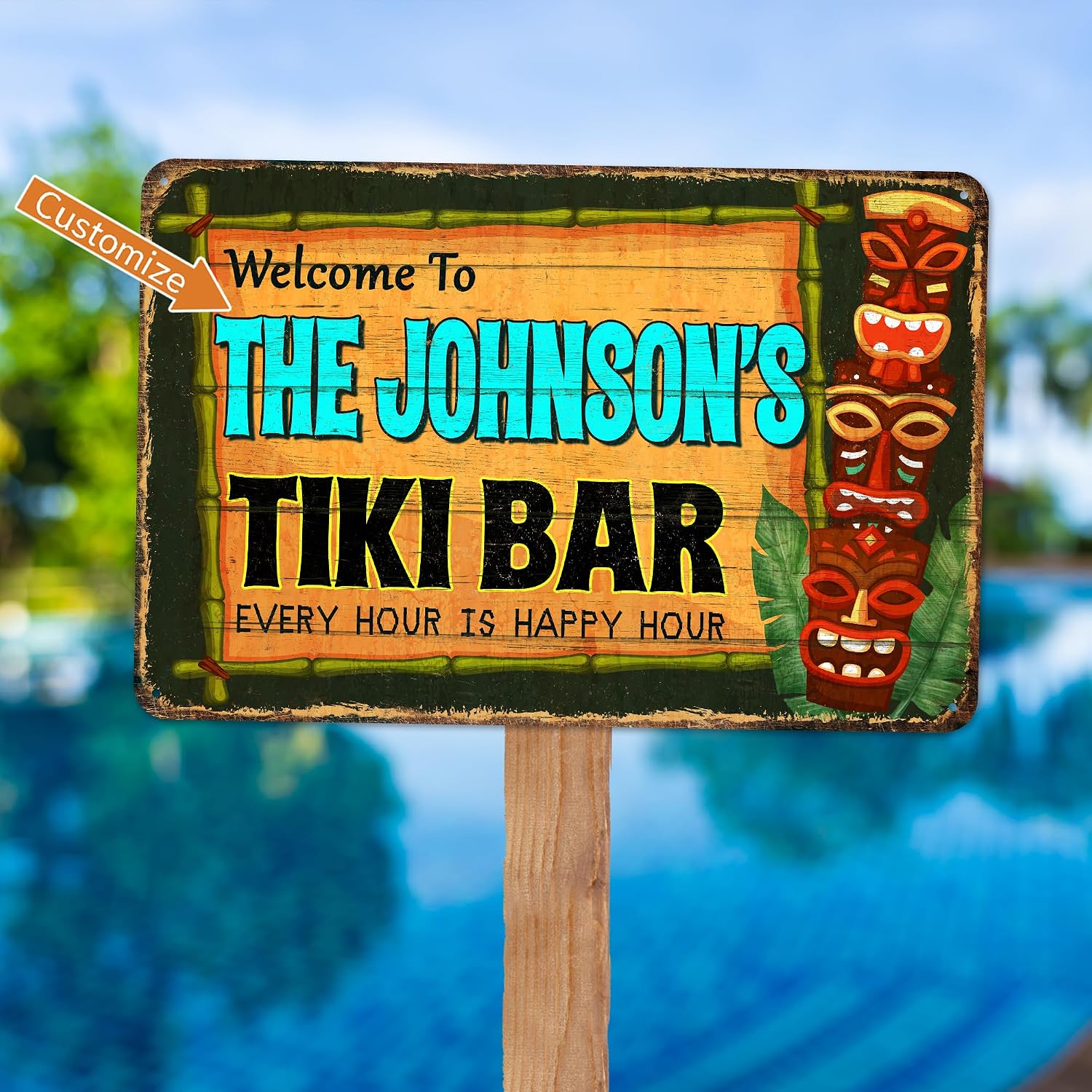 Personalized Backyard Tiki Bar Sign, Tiki Sign, Outdoor Sign, Backyard Wall Decor, Tropical Sign, Beach Wall Art, Patio Plaque, Pub Sign, Made in USA 108122002040