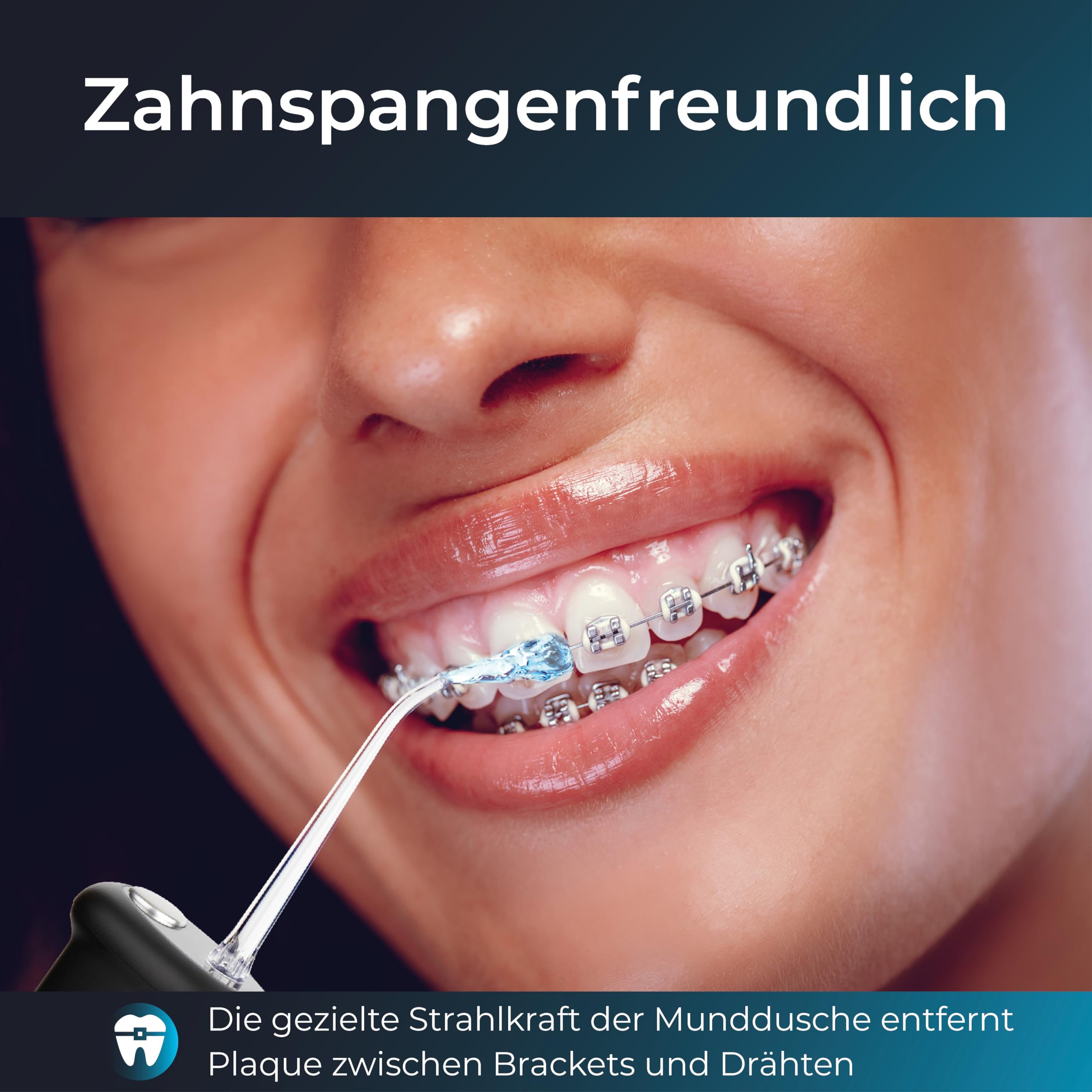 KLAMER Munddusche kabellos mit 4 Programmen, 2 Aufsätzen und 250 ml Tank | Water Flosser für Zahnspangen und empfindliches Zahnfleisch, entfernt Plaque zwischen Zähnen und unter dem Zahnfleischrand