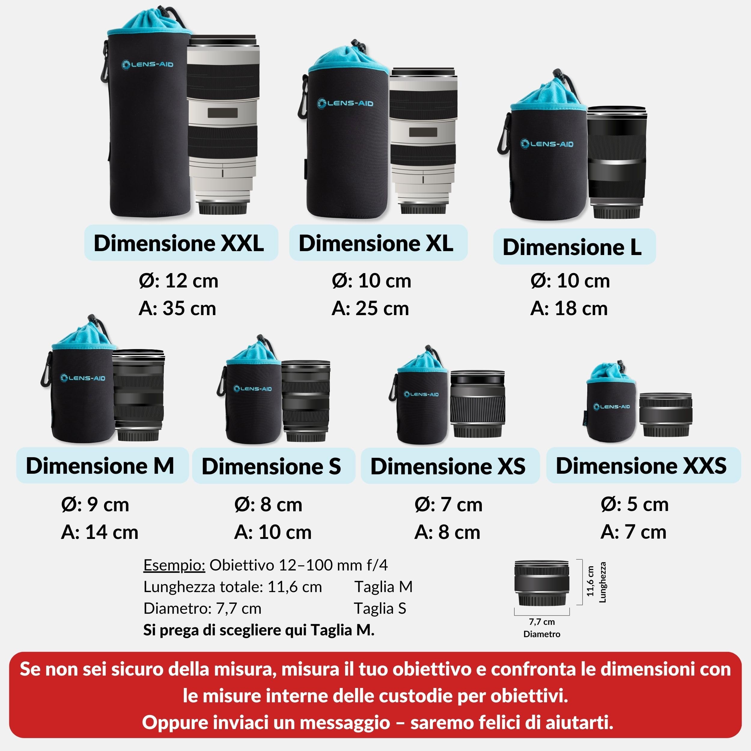 LENS-AID Custodia Obiettivo Neoprene con Fodera in Pile – Protezione Antiurto per Obiettivi della Fotocamera, Flash e Accessori Fotografici, Nero/Blu, L, Moderno