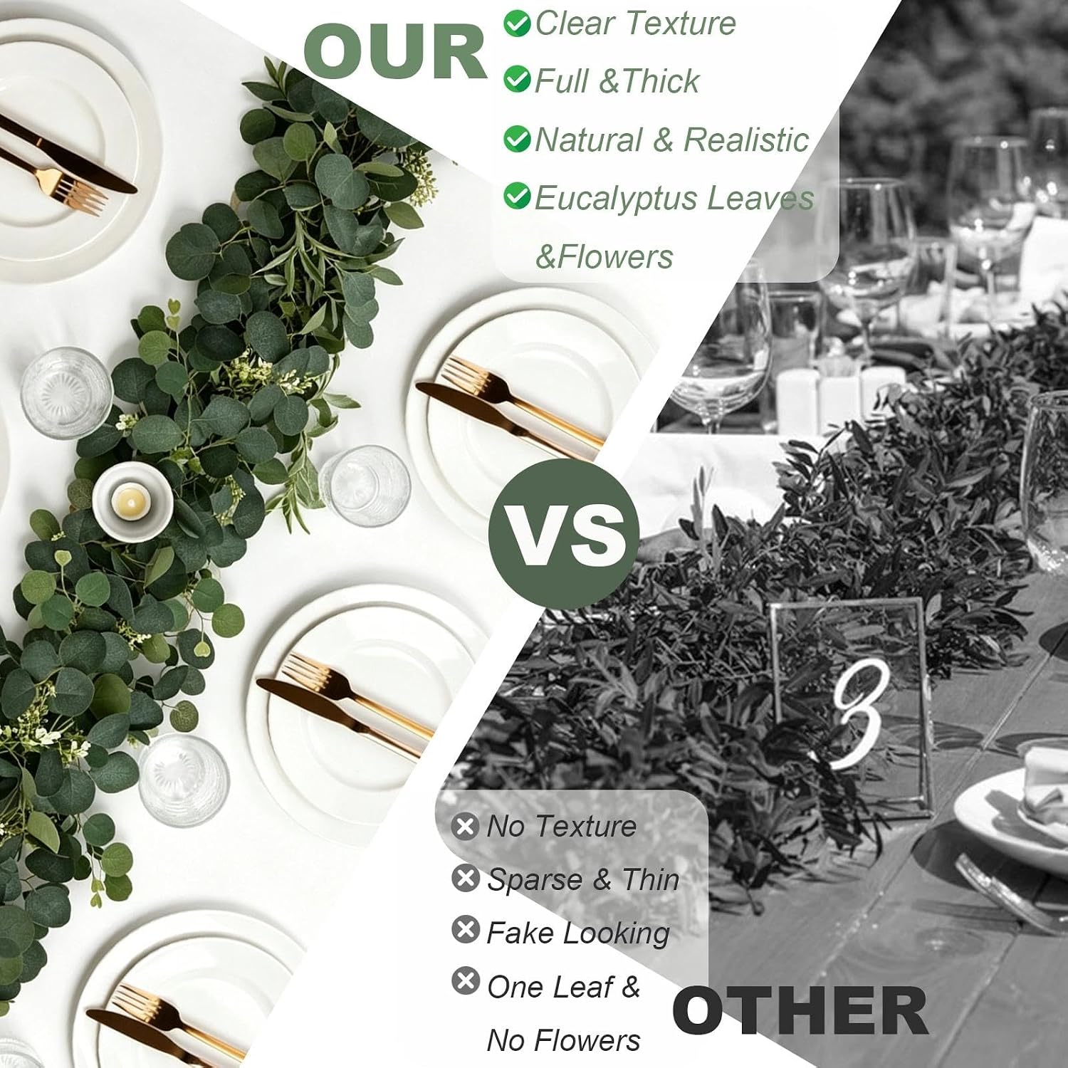 Delphinus 2 Pack Artificial Eucalyptus Garland | Fake Eucalyptus Leaves Vines, For Table Wedding Party, Indoor Outdoor Use, Arch Wall Mantle Room Decoration