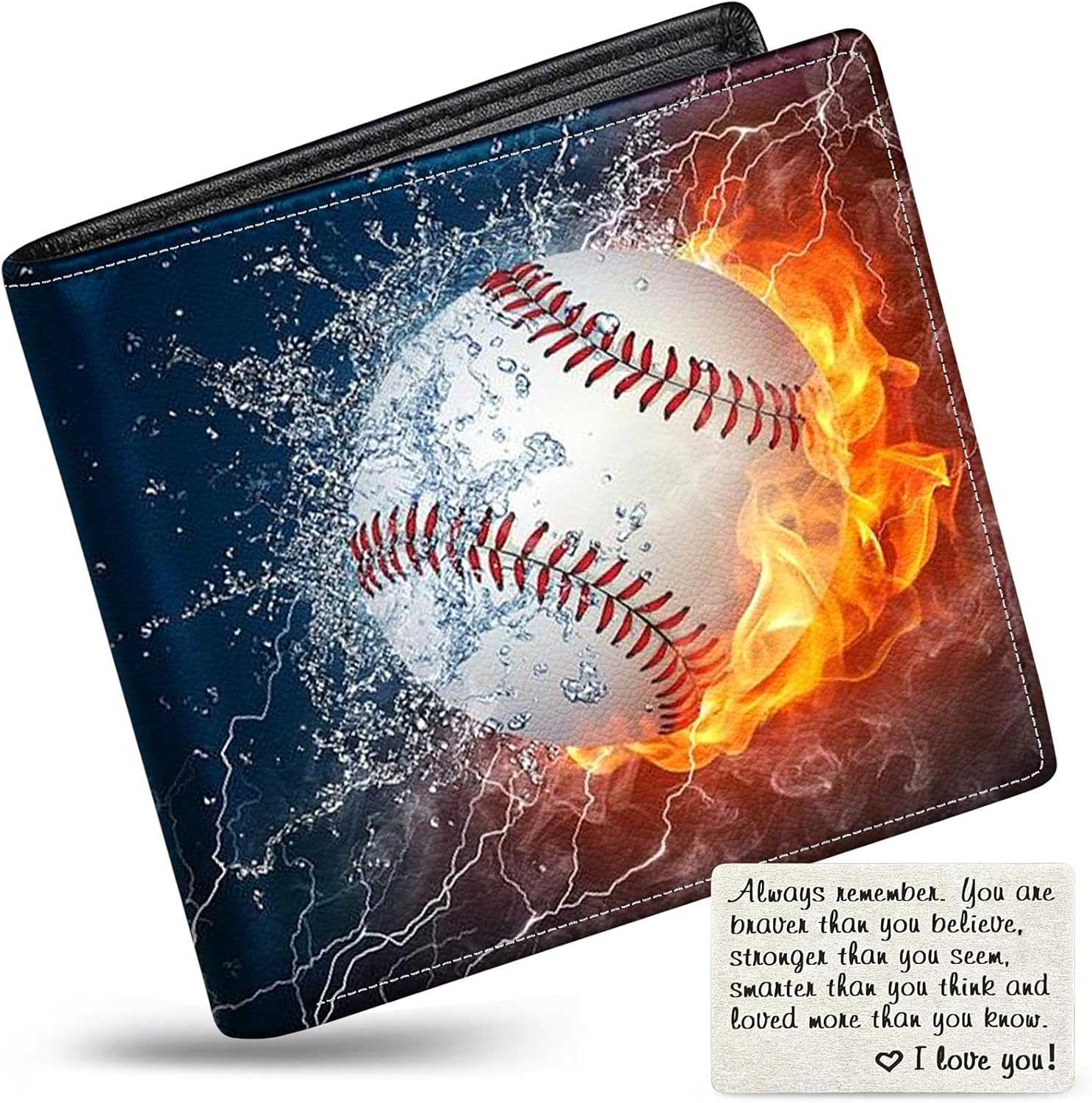 Boys Wallet for Kids, Teen Boy Baseball Wallets 9-12 8-10 8-12, Cool Novelty Leather Bifold Rfid Blocking Purse Coin Pocket Zipper Id Window for Children Men Male Youth Guys Birthday Gifts