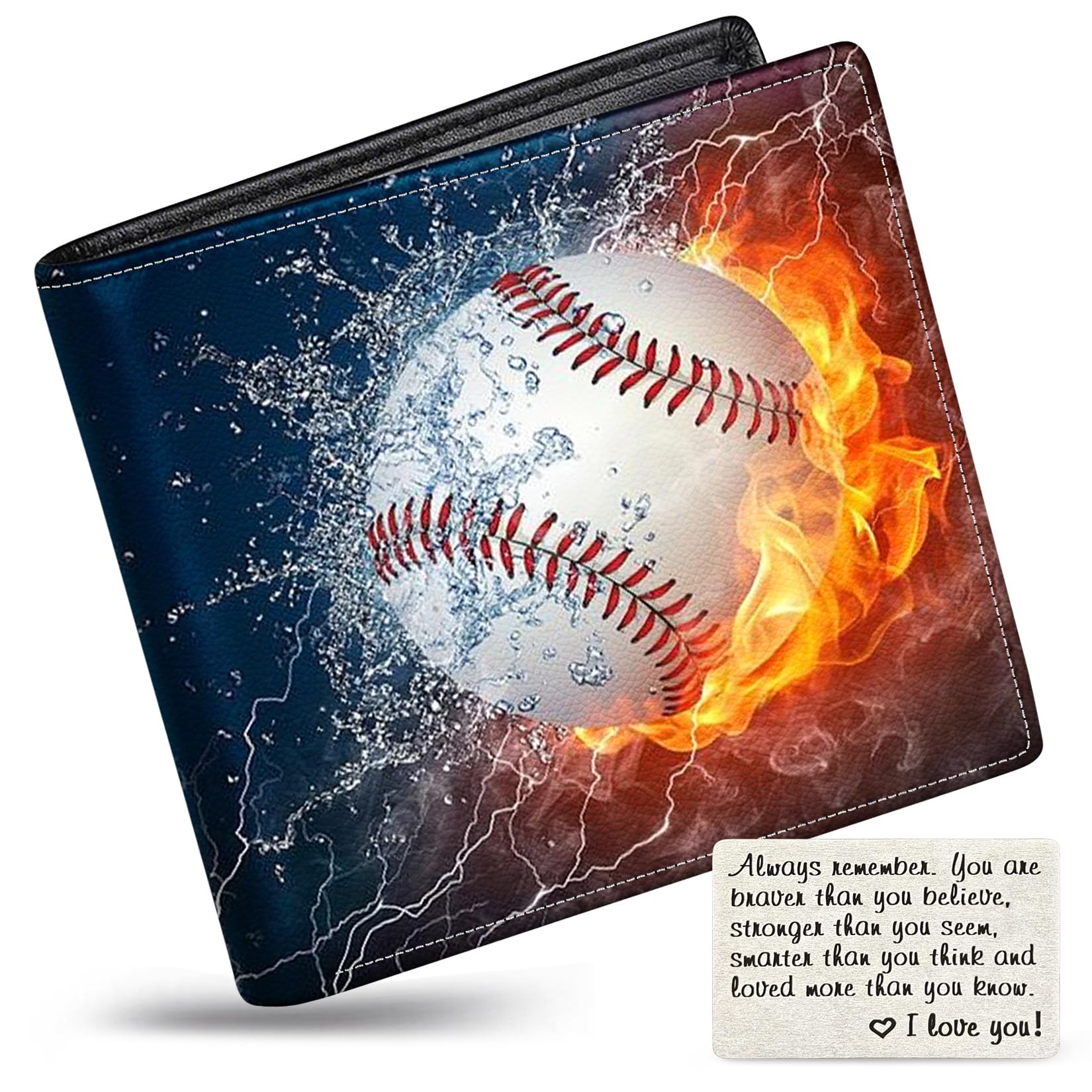 Boys Wallet for Kids, Teen Boy Baseball Wallets 9-12 8-10 8-12, Cool Novelty Leather Bifold Rfid Blocking Purse Coin Pocket Zipper Id Window for Children Men Male Youth Guys Birthday Gifts