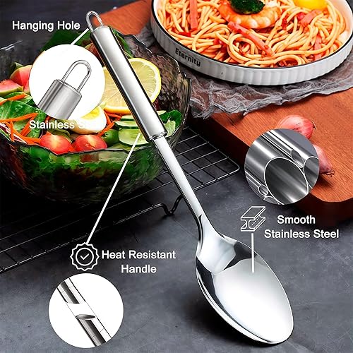 Miniatura 3 de Juego de 2 cucharas de cocina grandes, cuchara de servir de acero inoxidable y cuchara ranurada para cocinar, cucharas largas resistentes al calor