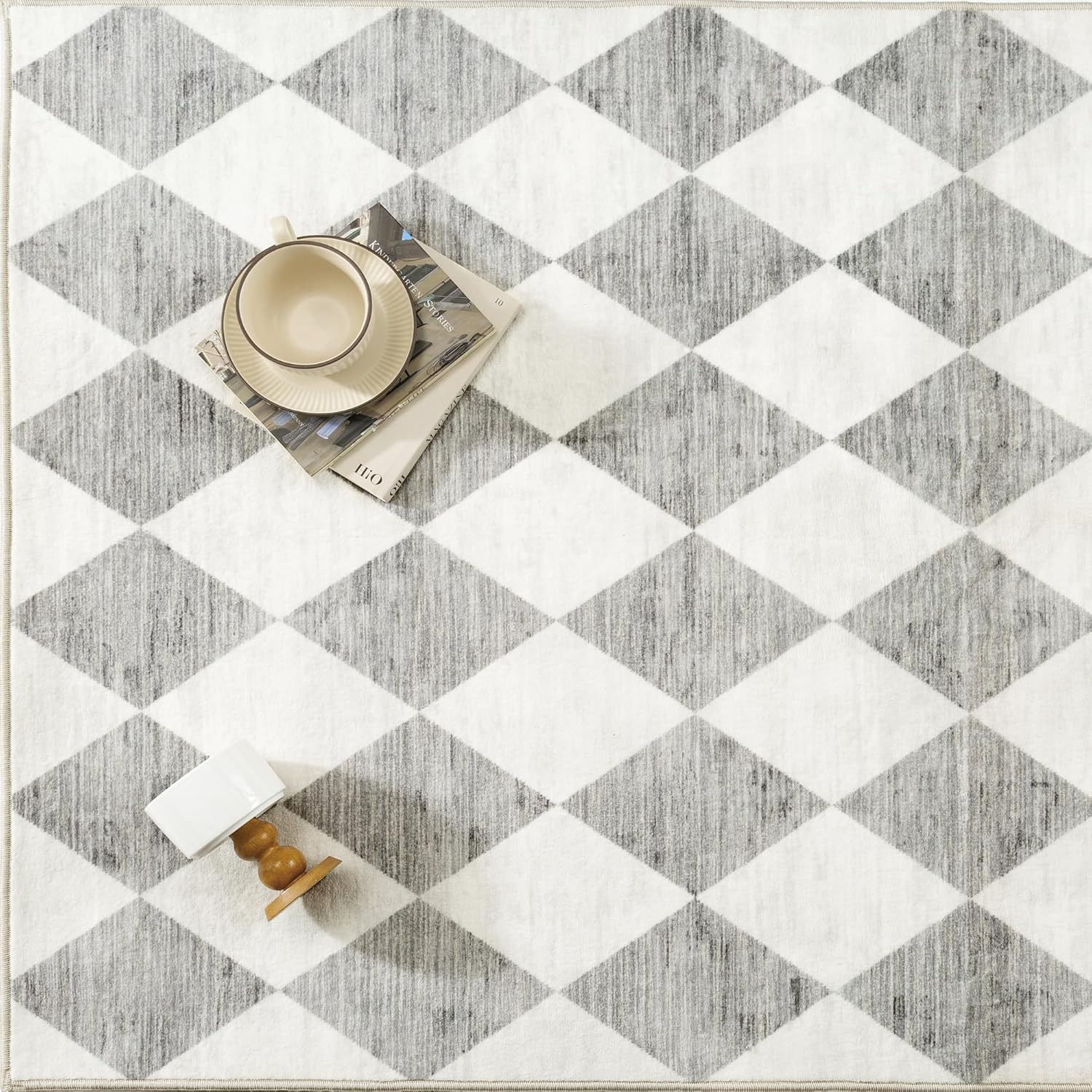 8x10 Checkered Grey Area Rug for Living Room Bedroom Washable Soft Modern Non Slip Large Throw Rug Lightweight Low Pile Neutral Carpet Dining Room Office Classroom Nursery Playroom