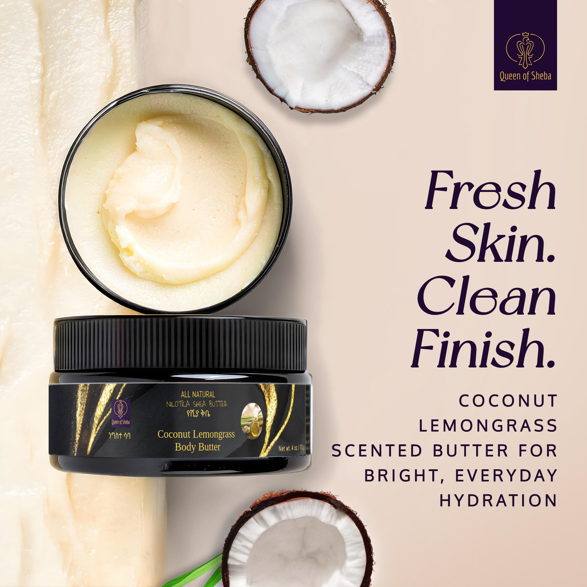 Afrikanische Sheabutter, rohe Bio-Sheabutter für die Haut, 118 ml, Kokosnuss-Zitronengras, USDA Bio-zertifizierte, natürliche Feuchtigkeitscreme für Gesichts-, Haar- und Körperpflege, geeignet für