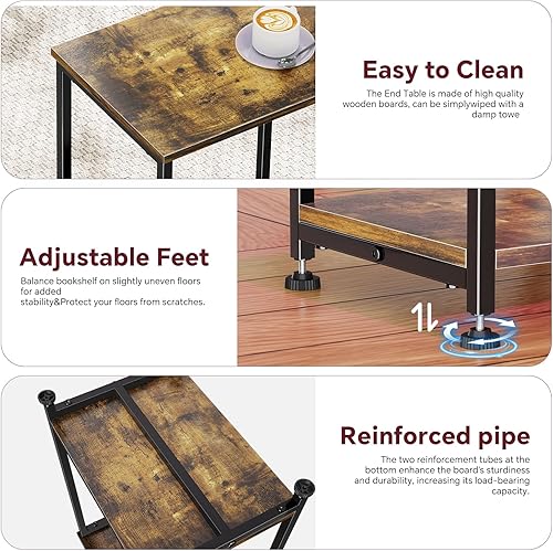 Miniatura 5 de Simple Trending Mesa auxiliar, mesa auxiliar, juego de 2 mesitas de noche con estante de almacenamiento para espacios pequeños, color marrón rústico